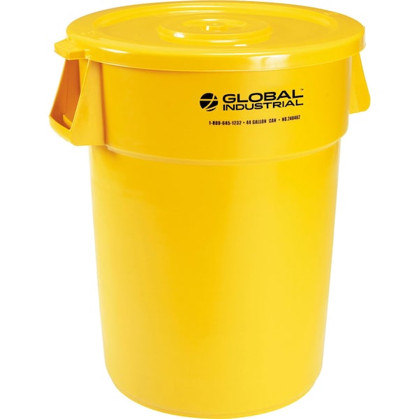 Global Industrial Plastic Trash Can with Lid, 44 Gallon Yellow 240462YLCL - main